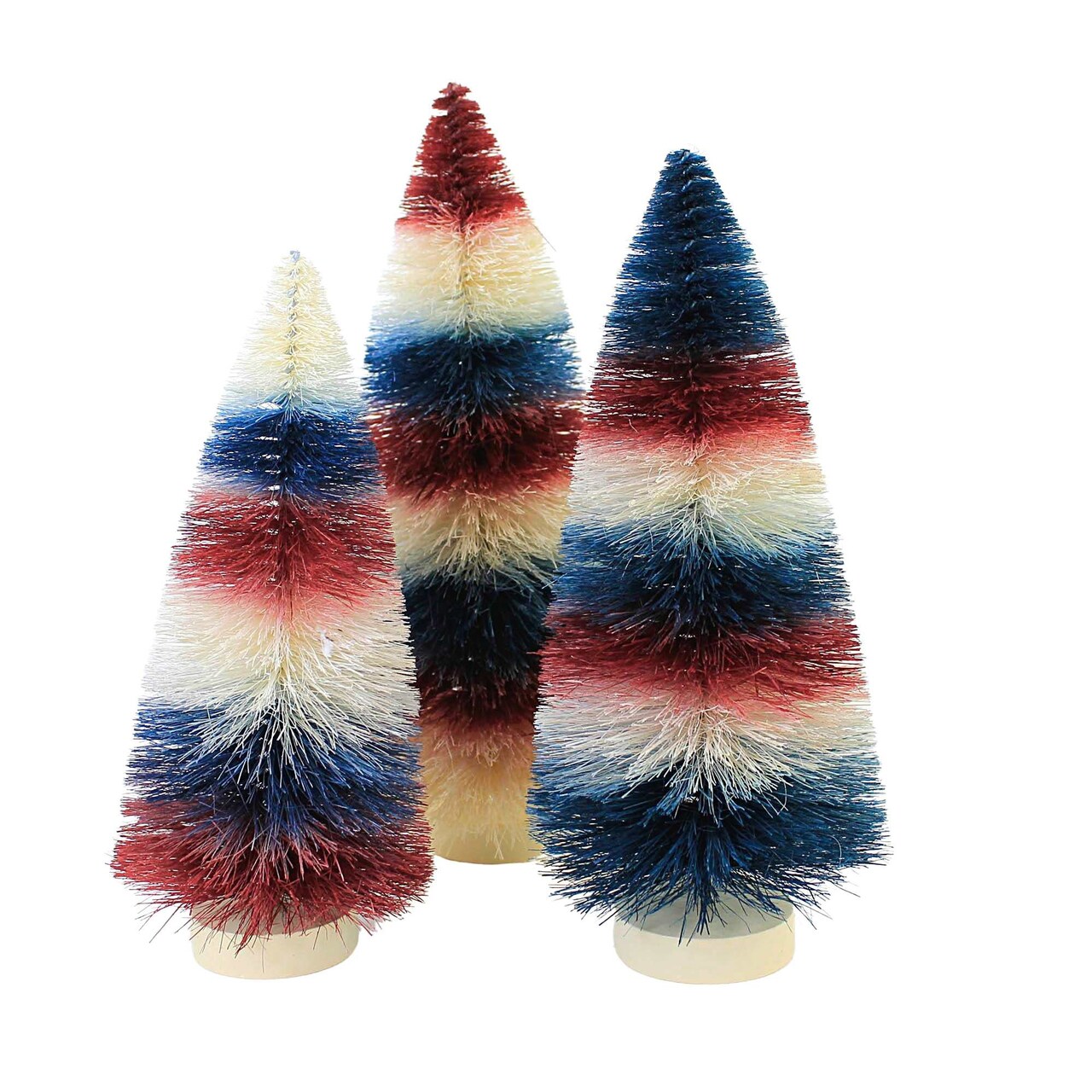 Bethany Lowe 11.0 Inch Americana Striped Bottle Brush Patriotic Decorative Tree Set , Red White & Blue